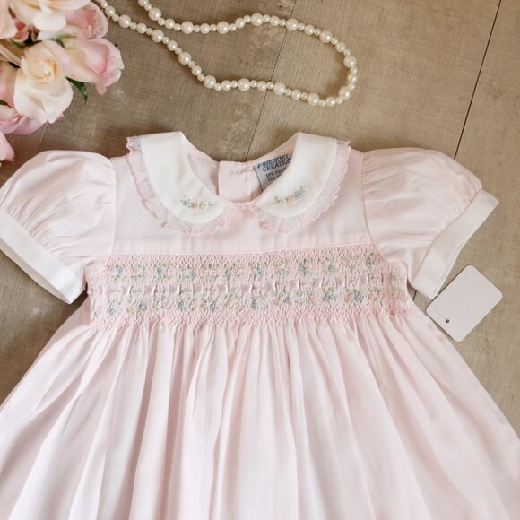 Pink Smocked Dress Feltman Brothers Friedknit 3 Months Organza Trim RARE NWT - Picture 5 of 5